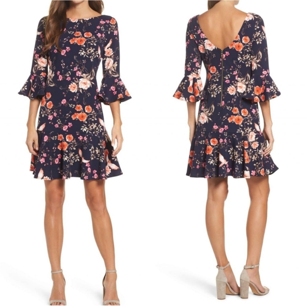 Eliza J 3/4 bell sleeve floral dress